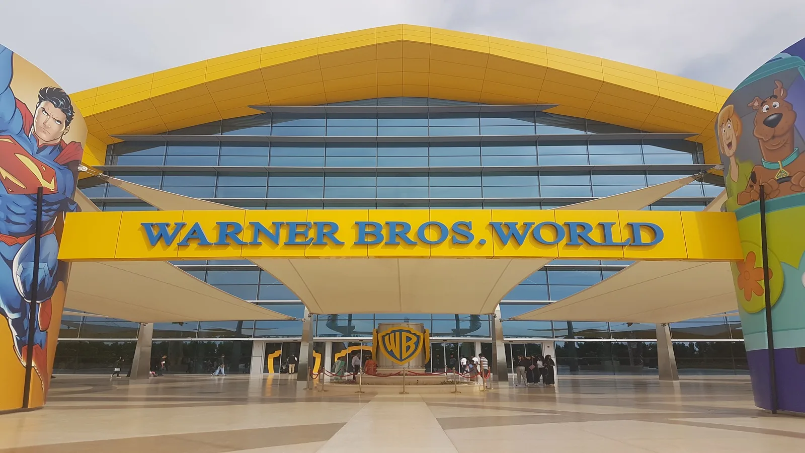 Warner Bros. World Abu Dhabi entrance name board at Yas Island
