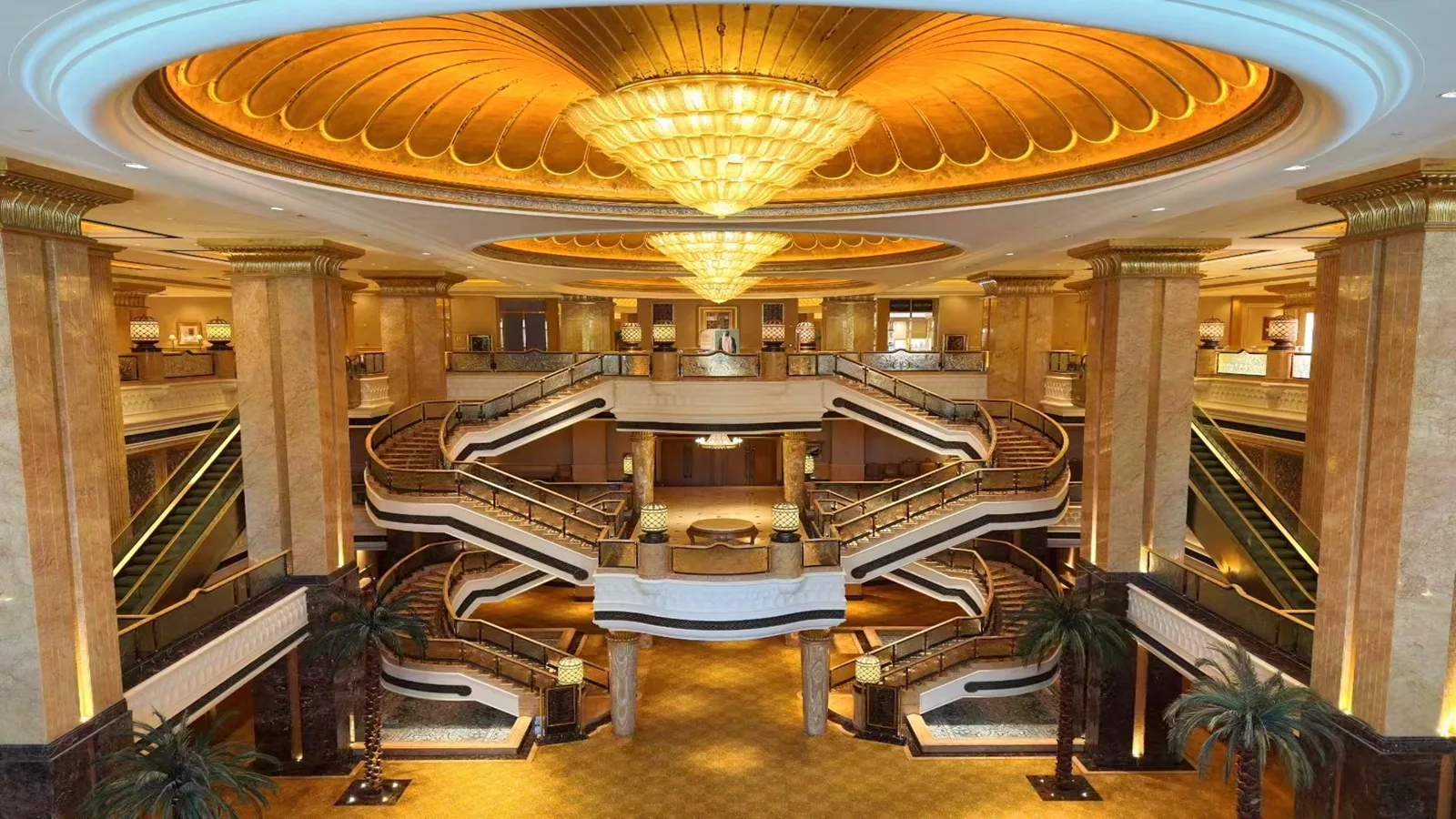 Luxurious interior of Emirates Palace Hotel in Abu Dhabi with elegant Arabian architecture and grand décor